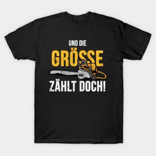 Kettensäge Größe lustiges Holzfäller T-Shirt